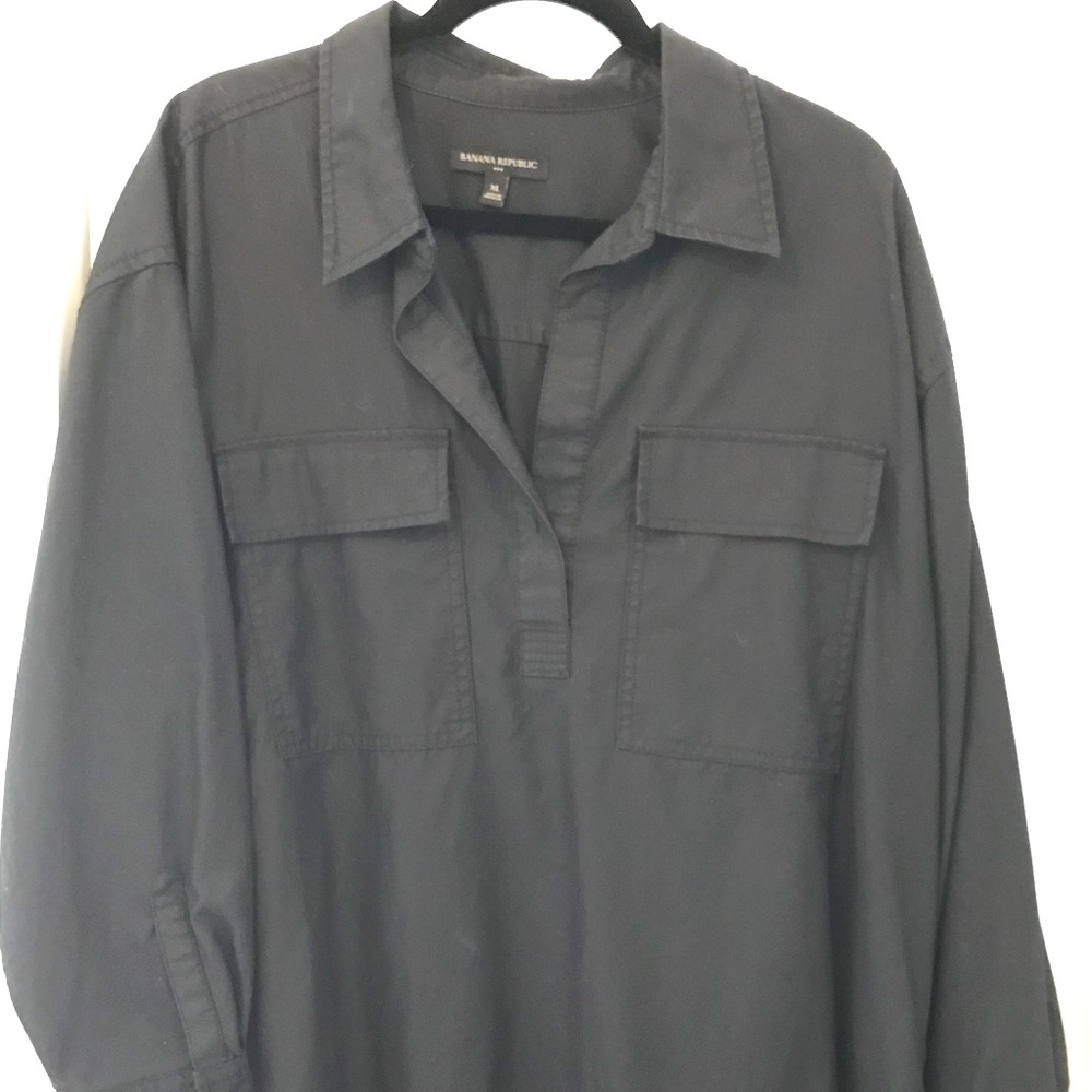 BANANA REPUBLIC Women's Black Double Pocket Popover Blouse, Black, Size XL